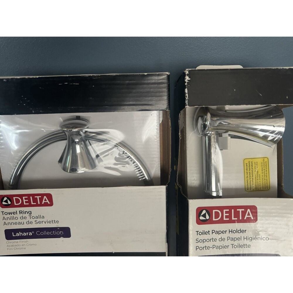Delta Lahara Chrome‎ Towel Ring & Toilet Paper Roll Open Box 73846 and 73850 - Picture 5 of 8